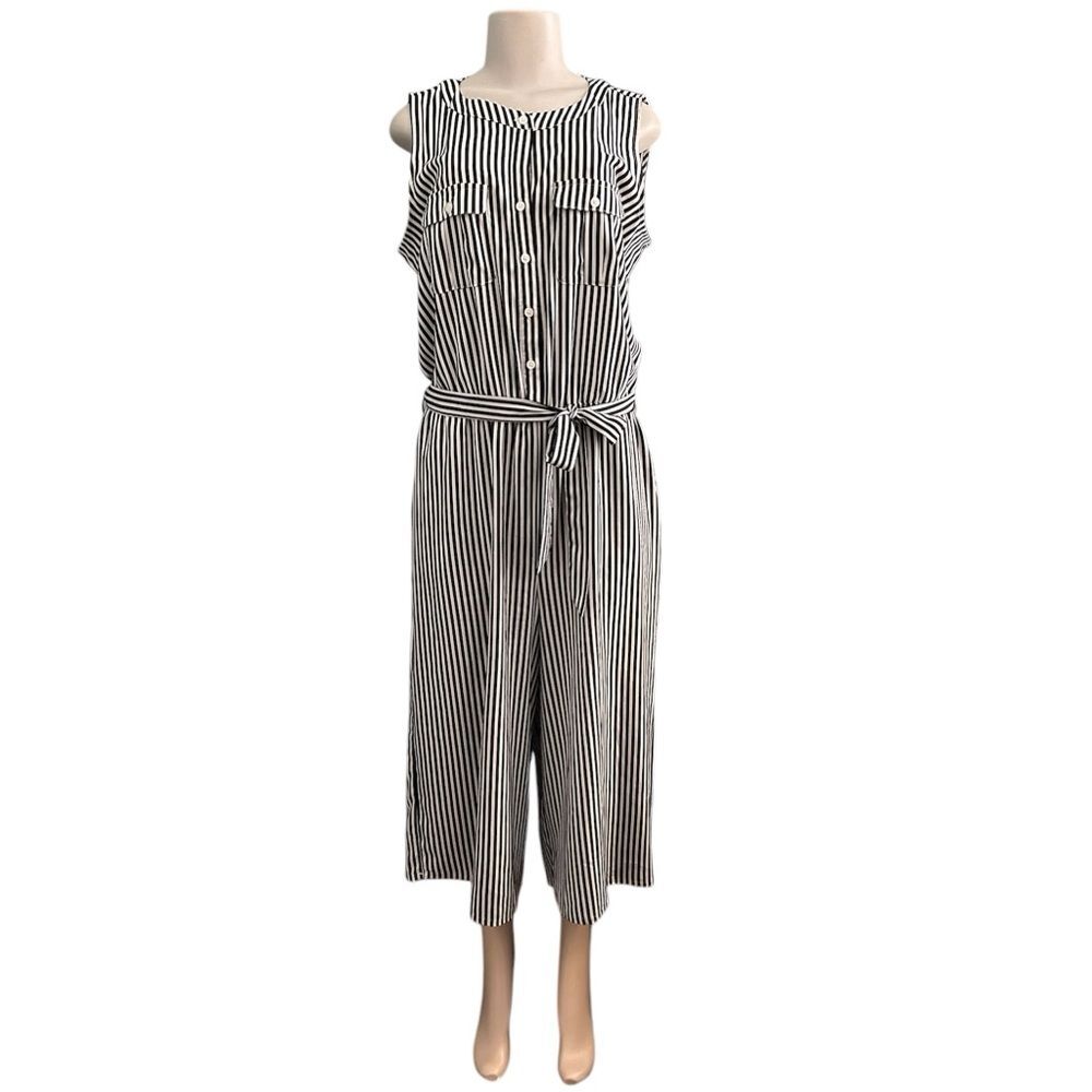Spence Black and White Striped Wide Leg Sleeveless Romper Size 14 Large
